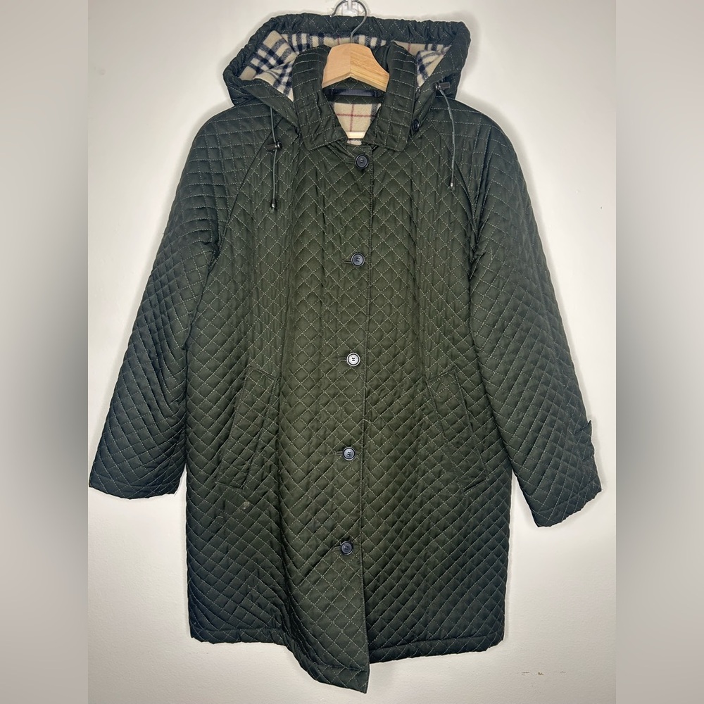 Burberry Quilted Olive Green Detachable Hood Jacket